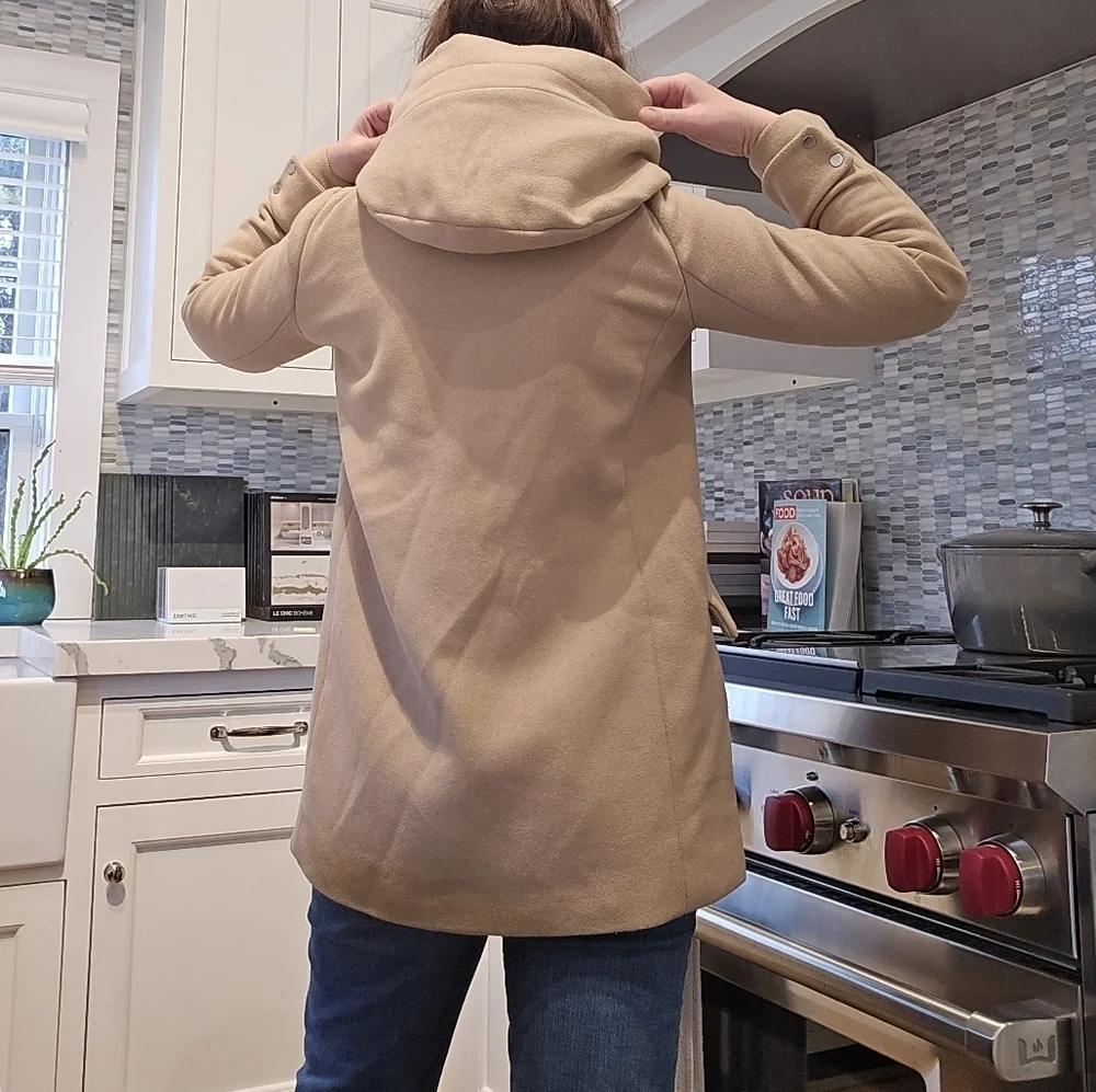 Mango tan wool zip hooded coat - Picture 4 of 6